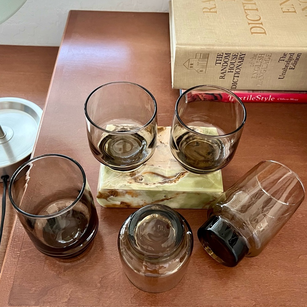 Vintage MCM Libbey Tawny Smokey Brown Rocks Highball Glasses - Picture 5 of 7